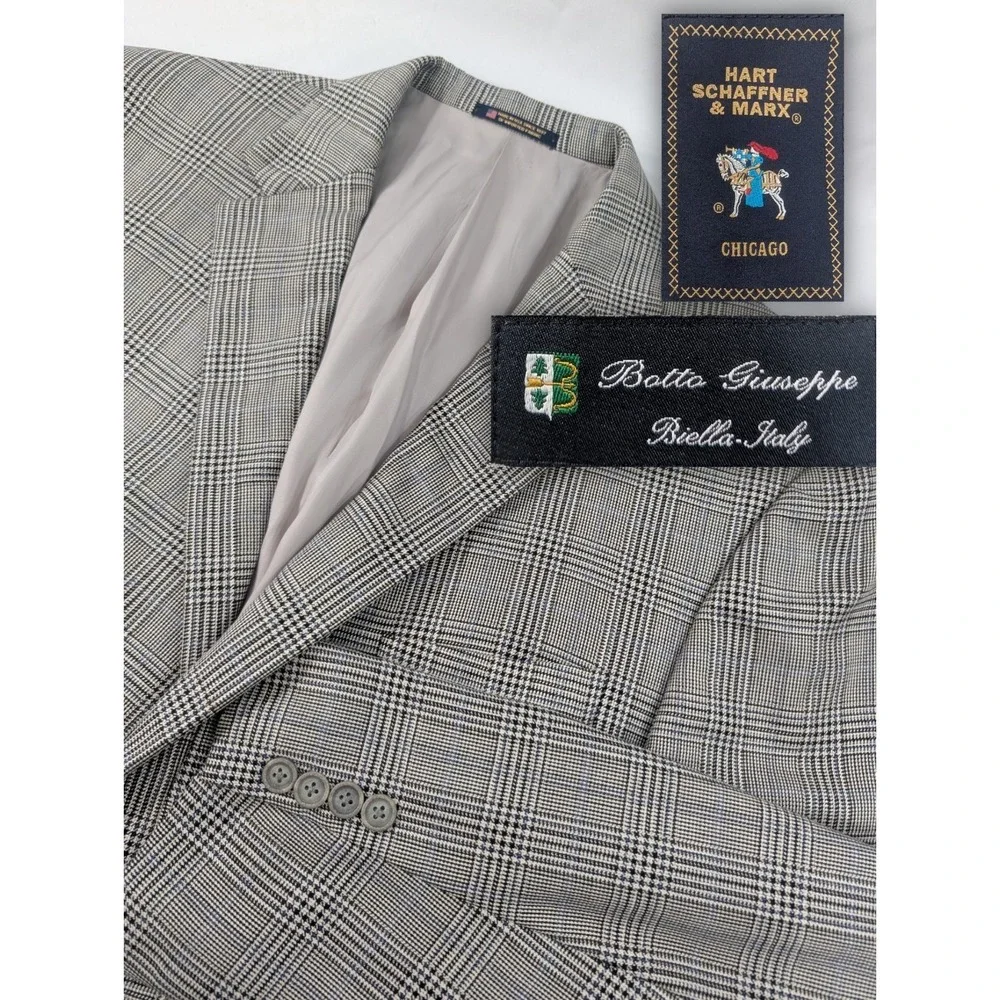 Hart Schaffner Marx Chicago Wool Blazer Suit Jacket Gray Botto 48L Big 52